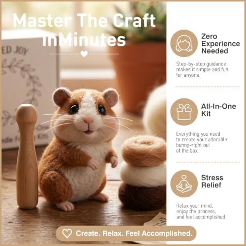 DIY Needle Felting Kit Cute Hamster Guinea Pig – Needle Felting Starter Kit with Fiber Roving, Needles, Felting Pad & Instructions | Felted Small Animal Kit for Beginners Adults | DIY Craft Gift - Image 3