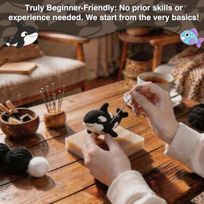 DIY Needle Felting Kit Cute Orca Killer Whale – Needle Felting Starter Kit with Fiber Roving, Needles, Felting Pad & Instructions | Felted Ocean Animal Kit for Beginners Adults | DIY Craft Gift - Image 5