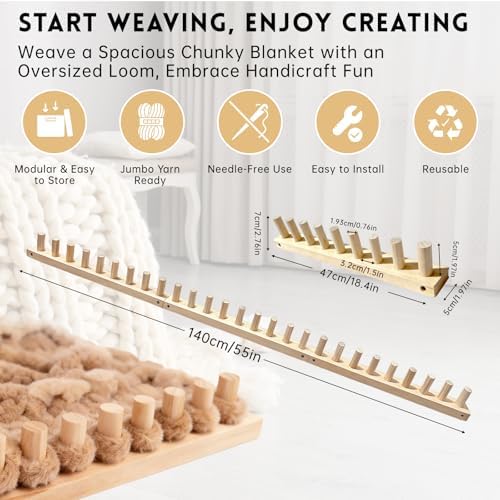 LARIAU Chunky Knitting Blankets Loom, Thick Yarn Knitting Loom for Beginners, 18.4" to 55" Long Wooden Adjustable & Foldable & Portable Design DIY Machine, Birthday Gifts Knitting Lover Gift - Image 2