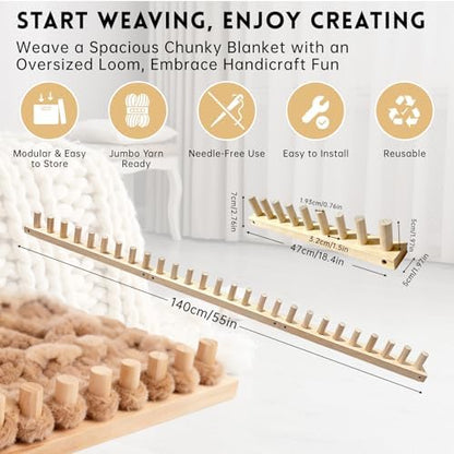 LARIAU Chunky Knitting Blankets Loom, Thick Yarn Knitting Loom for Beginners, 18.4" to 55" Long Wooden Adjustable & Foldable & Portable Design DIY Machine, Birthday Gifts Knitting Lover Gift - Image 2