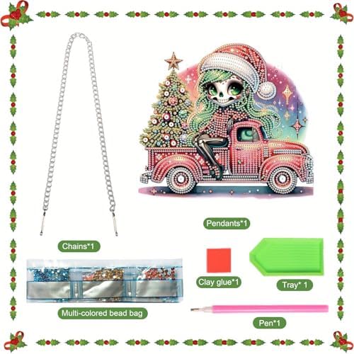 5D DIY Diamond Painting Pendant kit, Coach Christmas Tree Special Handmade Diamond Hanging Decorations, Suitable for Home, Window Decoration, Christmas Birthday Creative Gift Preferred - Image 3