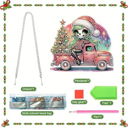 5D DIY Diamond Painting Pendant kit, Coach Christmas Tree Special Handmade Diamond Hanging Decorations, Suitable for Home, Window Decoration, Christmas Birthday Creative Gift Preferred - Image 3
