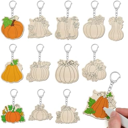 Trnayi 36 Pcs Pumpkin Fall Wood Keychain Color Your Own DIY Craft by Trnayi