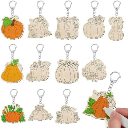 Trnayi 36 Pcs Pumpkin Fall Wood Keychain Color Your Own DIY Craft by Trnayi