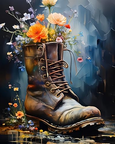 5DDIYART Boot Flowers Paint by Numbers for Adults Beginner, Paint by Number Kits on Canvas, Paint by Easy Acrylic Painting Home Wall Decor 16x20inch by Unknown