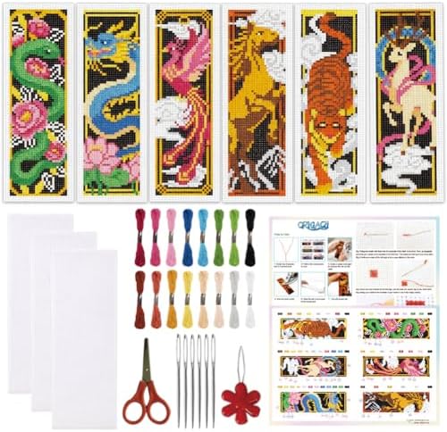 ORIGACH 6 Set Chinese Mythical Creatures Cross Stitch Bookmark Kit by ORIGACH