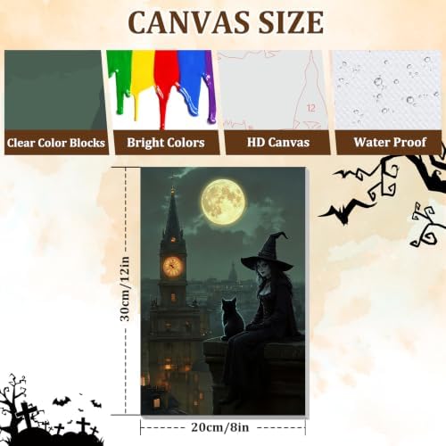 NAIMOER Halloween Paint by Numbers Kits for Adults Beginner with Wooden Framed, Witch Cat Color by Numbers on Canvas Painting Kits for Adults, Easy Paint DIY Acrylic for Home Wall Decor 8X12 Inch - Image 4