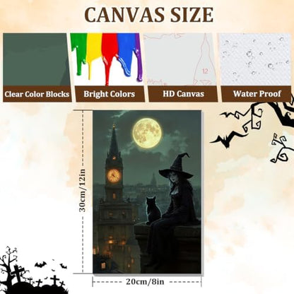 NAIMOER Halloween Paint by Numbers Kits for Adults Beginner with Wooden Framed, Witch Cat Color by Numbers on Canvas Painting Kits for Adults, Easy Paint DIY Acrylic for Home Wall Decor 8X12 Inch - Image 4