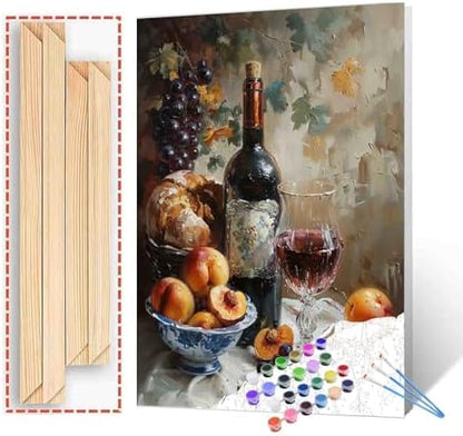 Tucocoo DIY Paint by Numbers for Adults Vintage Wine Fruit DIY Digital Oil Painting Acrylic Painting Kits Canvas Wall Art Wine Fruit Retro Room Decor 16x20 Inch （DIY Frame ） by Tucocoo