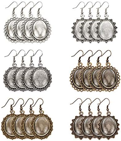 PH PandaHall 36 Sets Earring Pendant Tray Bezel, 3 Style 36pcs Earring Cabochon Settings 40pcs Oval Transparent Glass Cabochons Dome and 40pcs Brass Earring Hooks for Women Earring Jewelry Making by PHPandaHall