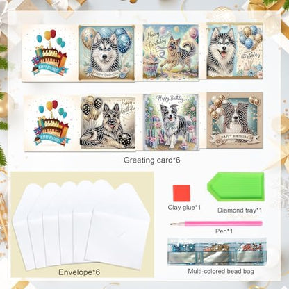 6 Packs Diamond Painting Greeting Card Kits Diamond Art Dog Laser Effect Greeting Cards Animal Special Shaped Diamond Art Greeting Card Arts Crafts for Christmas Birthday Thanksgiving Day(30x15cm) - Image 2