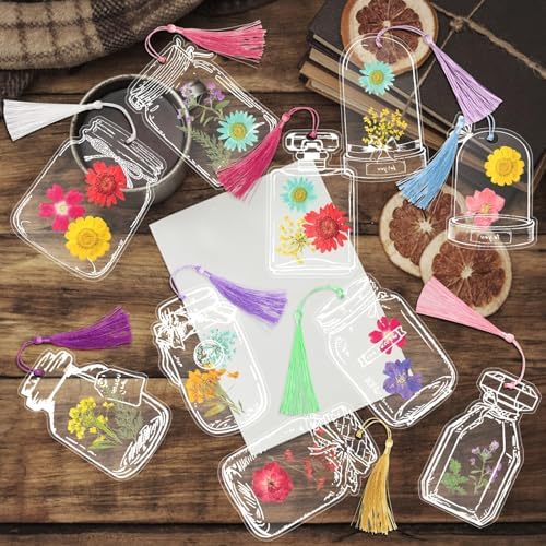Kaluofan 103PCS Bookmark Making Kit, Transparent Flower Bookmarks, Handmade Dried Flower Bookmark Kit for School, DIY Bookmark Kit with Abundant Bottle Bookmarks Dried Flowers Tassels and Tweezer - Image 6