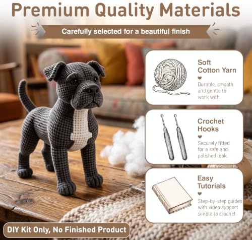 DIY Crochet Pitbull Dog Kit for Beginners – Amigurumi Staffordshire Bull Terrier Stuffed Animal Knitting Kit with Yarn, Hook & Instructions – Easy Beginner Crochet Animal Craft for Adults & Dog Lovers - Image 3