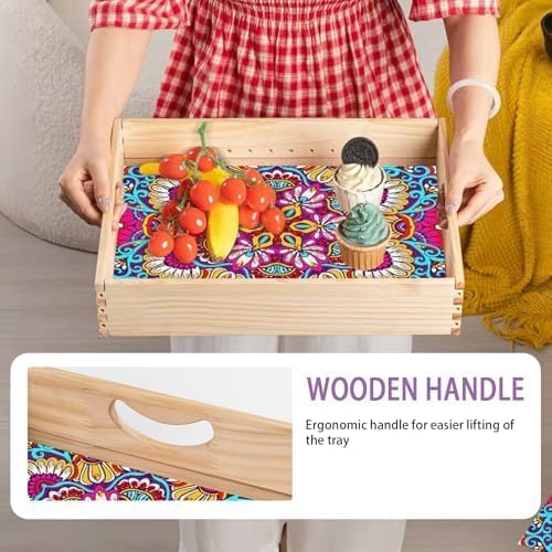 EWJRNSF Diamond Art Kits for Adults Wooden Serving Trays with Handles, 5D Diamond Painting Big Gem Arts and Craft Gifts Trays with Phone Holder Decor Gift Home Decor 12.2x16.1 Inches Mandala - Image 6