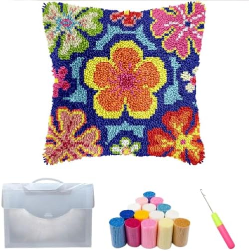 Latch Hook Kits for Adults Beginner,17x17 inch Butterfly Floral DIY Crochet Pillow Cover Kit Pre-Printed Pillowcase Hook and Latch Kit Needlework Cushion Cover for Home Sofa Decor (Lovely Flowers) by Unknown