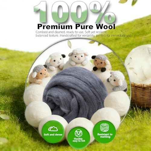 Wool Roving-3.5oz Needle Felting Wool, Soft Multi-Color Wool Fiber, Perfect Felting Wool Pure Wool, Chunky Yarn, for DIY Crafts, NeedleFelting Projects,and Artwork (Dark Shadow) - Image 5