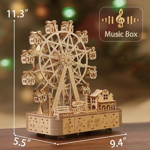 3D Wooden Puzzle for Adults, Musical Ferris Wheel with LED Lights - Image 3