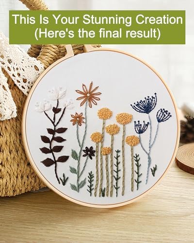 Santune 3 Sets Embroidery Kit,Cross Stitch Kits for Beginners,Needlepoint Kits for Adults with Easy Floral Pattern Hand Crafts,Hoop,Needle,Mothers Day Gifts - Image 6