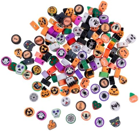 100pcs Halloween Beads 10mm Polymer Clay Spacer Beads for Women Jewelry Making DIY Bracelet Necklace Party Favor Halloween Decoration (Halloween 1) by LUBINGSHINE