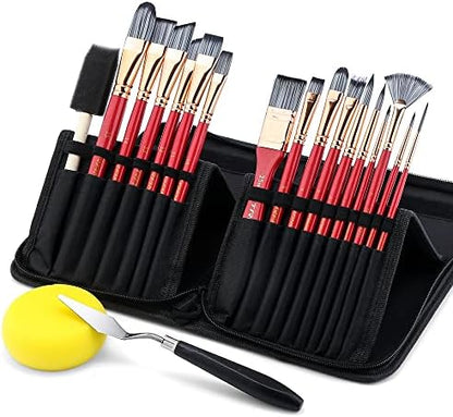 Transon 20Pcs Art Paint Brush Kit with Storage Case, 16 Brushes + Foam Brush Spatula Sponge for Acrylic Oil Watercolor Gouache, Adults Teens Beginners Art Supplies - Image 6