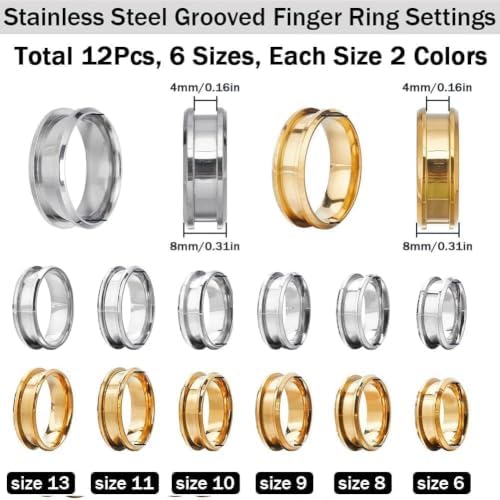 SUNNYCLUE 1 Box 12Pcs Stainless Steel Ring Blanks Settings US Size 7/8/9/10/11/12 Round Empty Inlay Grooved Finger Ring Base Blanks for Jewelry Making Kits Adult DIY Crafts - Image 2