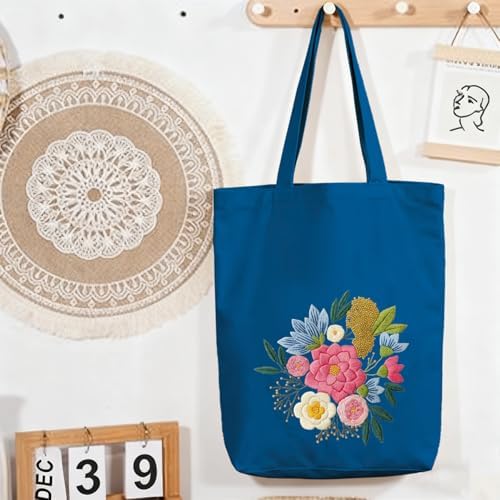 CREAWONDER Canvas Tote Bag Embroidery Kit with Pattern for Beginners, Arts and DIY Embroidery Crafts Kits for Adults, Include Instructions, Embroidery Hoops, Color Threads and Tool - Image 7