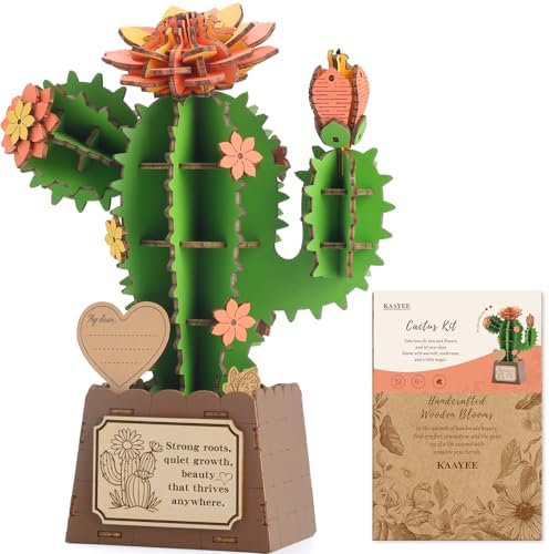 KAAYEE 3D Puzzles for Adults Cactus Potted, 92 Pcs Wooden Puzzle DIY Handcraft Kit, Succulent Flower Series Home Office Decor, Gift for Friends Family Elders Birthday Housewarming by KAAYEEDirect