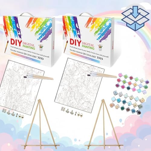 BAISITE Paint by Numbers Kit for Adults Beginners,12" Wx16 L 2 Pack Canvas for Painting Kits for Adults in Colorful Box 6566 Already Framed - Image 3