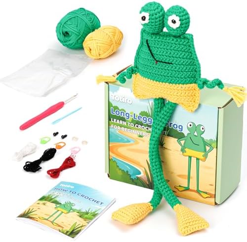 Totiro Crochet Kit for Beginners, Long-Legged Frog Amigurumi Starter Kit, Easy DIY Craft Set with Step-by-Step Video Tutorials, Animal Crochet Pattern Learning Kit for Teens Adults Birthday Gift by YourDestinationforFun