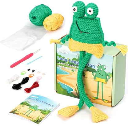 Totiro Crochet Kit for Beginners, Long-Legged Frog Amigurumi Starter Kit, Easy DIY Craft Set with Step-by-Step Video Tutorials, Animal Crochet Pattern Learning Kit for Teens Adults Birthday Gift by YourDestinationforFun