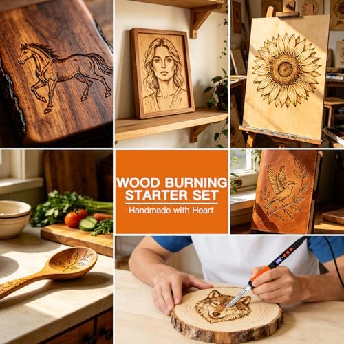 K KERNOWO Wood Burning Tool Kit for Adults & Teens | 17-Piece, Adjustable Temperature Pyrography Pen Set, 14 Premium Tips, Insulated Rubber Grip, For DIY Crafts Gift - Image 4