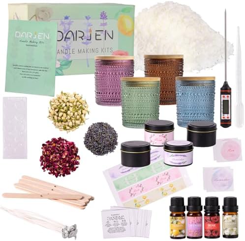 DARJEN Candle Making Kit for Adult, 4 Jars & 4 Tins Soy Wax Scented DIY Set by DARJEN