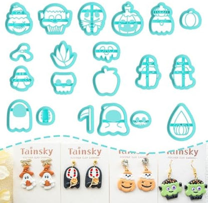 Tainsky Halloween PolymerClay Cutters - 20 Shapes Fall Polymer Clay Cutters for Earrings by Tainsky