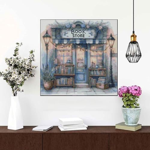 MYBISYMQQ Book Store Cross Stitch Kits for Adults,11CT Stamped Cross Stitch Kits for Beginner,DIY Needlepoint Embroidery Patterns Kits Embroidery Patterns for Home Wall Decor 13.7x13.7 inches - Image 5