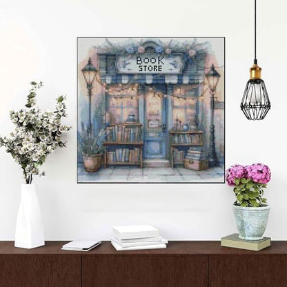 MYBISYMQQ Book Store Cross Stitch Kits for Adults,11CT Stamped Cross Stitch Kits for Beginner,DIY Needlepoint Embroidery Patterns Kits Embroidery Patterns for Home Wall Decor 13.7x13.7 inches - Image 5