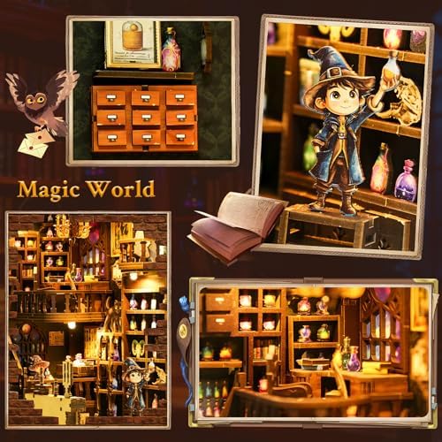 Book Nook Kit Magic Lab DIY 3D Puzzle Wooden Dollhouse with LED Light - Image 4