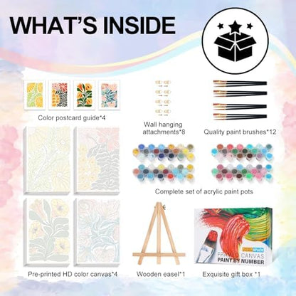 4 Pack Framed Paint by Numbers Kit for Adults with Wooden Easel, Flowers - Image 4