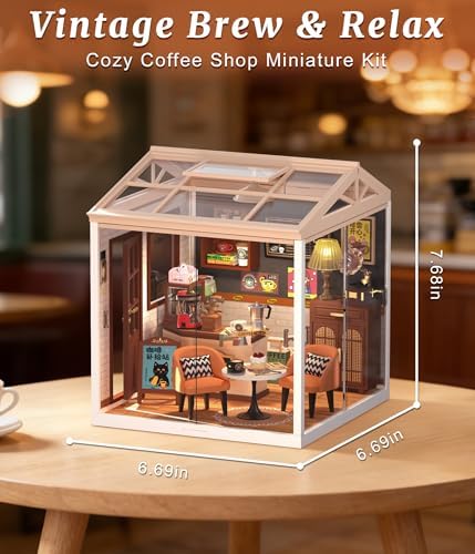 Vintage Coffee Shop Miniature House Kit – DIY Cafe Dollhouse with Glass Display Case, 3D Micro Building Model Kit for Adults & Teens, Craft Hobby Gift for Coffee Lovers - Image 4