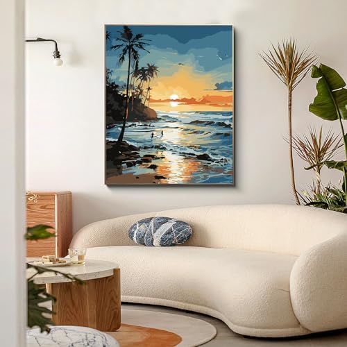 PRASIO Paint by Numbers Kit for Adults Beginner, Beach Paint by Number, DIY Acrylic Adult Paint by Number Kits on Canvas for Home Decor Gift 16x20 Inch - Image 2
