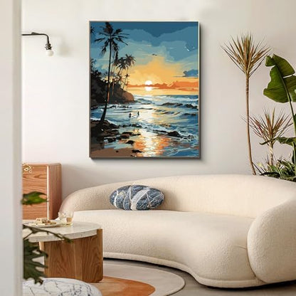 PRASIO Paint by Numbers Kit for Adults Beginner, Beach Paint by Number, DIY Acrylic Adult Paint by Number Kits on Canvas for Home Decor Gift 16x20 Inch - Image 2