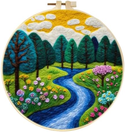 CaptainCrafts DIY Needle Felting Starter Kit with Picture Hoop, Foam Pad Felt Cloth Instructions for Home Decoration Beginner Art Craft (Woodland Forest Garden) by CaptainCrafts