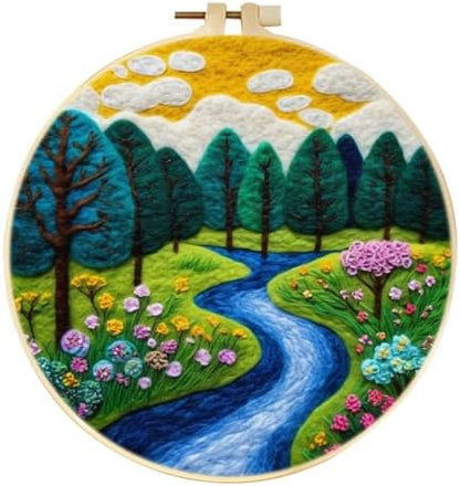 CaptainCrafts DIY Needle Felting Starter Kit with Picture Hoop, Foam Pad Felt Cloth Instructions for Home Decoration Beginner Art Craft (Woodland Forest Garden) by CaptainCrafts