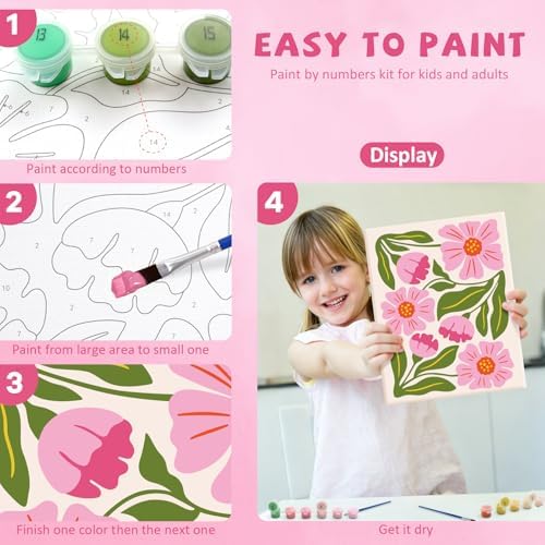 goldentime Easy Paint by Numbers Kit for Kids & Adults Beginner | Easy DIY Flowers Acrylic Oil Painting on Canvas with Frame | 4 Pack 8x10 Inch Framed Paint by Number Canvas Kits for Home Wall Décor - Image 4