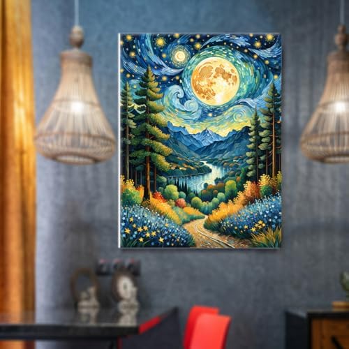 Lovepefe Moon Paint by Numbers Kit for Adults Beginner Landscape Adult Paint by Number Kits On Canvas with Frame DIY Oil Painting Kits for Gift Home Wall Decor 12x16 Inch - Image 3