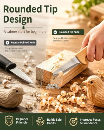 Whittling Knife for Kids, Safe Beginner Rounded Tip Wood Carving Knife - Image 3