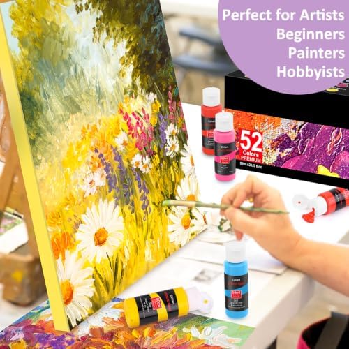 Caliart 52 Colors Acrylic Paint Set with Painting Brushes - Image 2