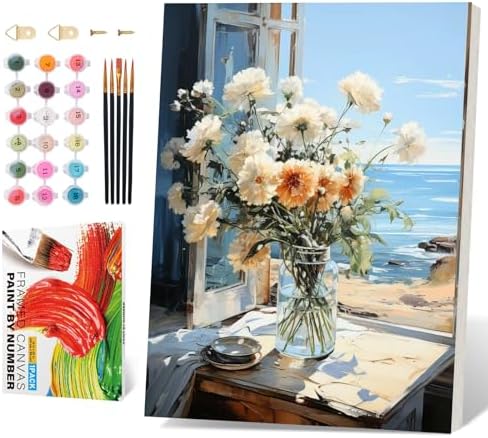 PRASIO Framed Paint by Numbers Kit for Adults Beginner, Flowers Adult Paint by Number Kits on Canvas Framed, DIY Acrylic Watercolor Oil Paint by Numbers with Frame for Gift Home Decor 16x20 Inch by Unknown