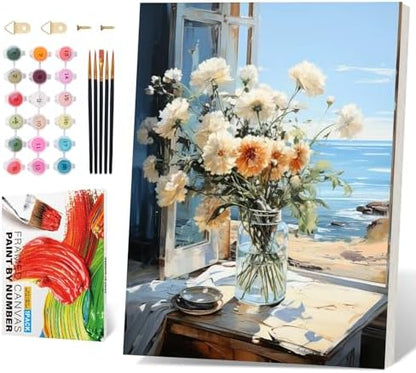 PRASIO Framed Paint by Numbers Kit for Adults Beginner, Flowers Adult Paint by Number Kits on Canvas Framed, DIY Acrylic Watercolor Oil Paint by Numbers with Frame for Gift Home Decor 16x20 Inch by Unknown