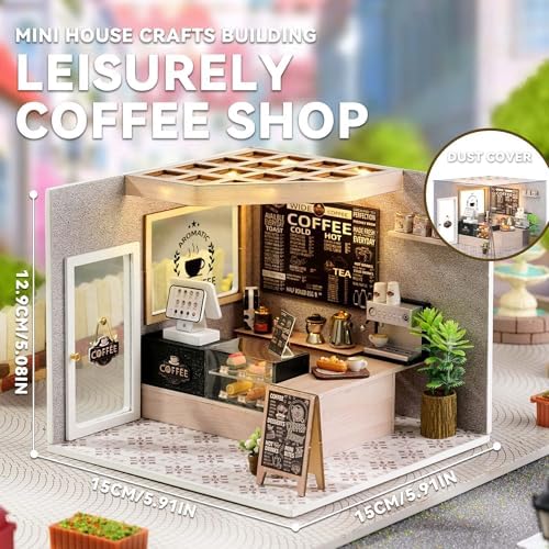 Flever DIY Miniature House Kit, Tiny Home Kit with LED Light, Mini House Build Craft Kits for Adults and Teens, Home Decor Creative Gift for Family/Friends (Leisurely Coffee Shop) - Image 2