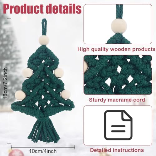 ACRNIGHEET 4 Sets DIY Macrame Christmas Tree Kit, Christmas Tree Macrame with Tassels Ornament Kit, Craft Kits for Adults Beginners with Step by Step Tutorial Instruction - Image 3
